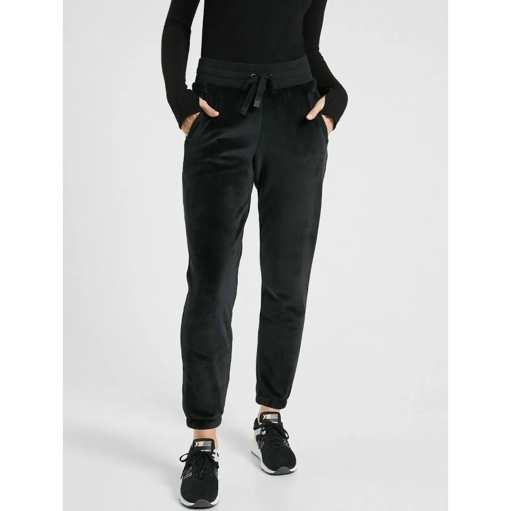 Athleta Double Cozy Karma Joggers Plush Fleece Sweatpants Black Size XS